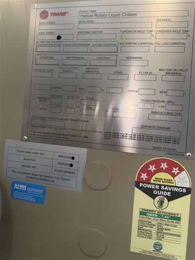 TRANE 250 TR Vandkølede kølere RTHDC2D4E4 VFD CHVAC 2025/07