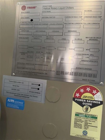 TRANE 250 TR Vandkølede kølere RTHDC2D4E4 VFD CHVAC 2025/07